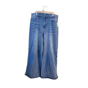 NWT Vintage NY&C Snap Button Wide-Leg Jeans Blue Denim Pants Size 18 Tall